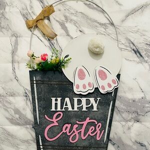 Easter Bunny Wall Decor with Pink Accents